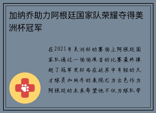 加纳乔助力阿根廷国家队荣耀夺得美洲杯冠军